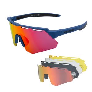 ROCKBROS Fahrradbrille Polarisierte Brille, 4 Wechselgläsern, UV-400, Dunkelblau