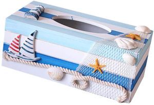 Holz Tissue Box Kosmetiktücherbox Mediterraner Stil Kleenexbox Maritime Tischdeko Taschentuchbox Kosmetiktuchspender Kosmetiktuch Box Nautische Geschenke für Zuhause Büro