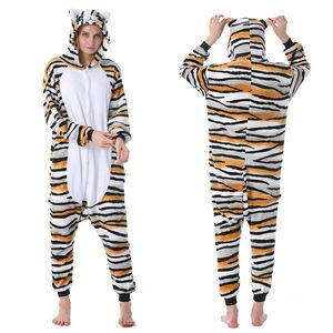 EKW Unisex Kigurumi Overall mit Tiermotiv Tiger weiß, schwarz, orange M