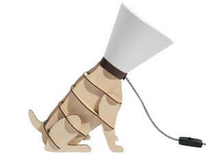 BELIANI Stolní lampa bílý vzhled dřeva 38 cm stínidlo trychtýř tvar lampa základna tvar psa kabel s vypínačem moderní design