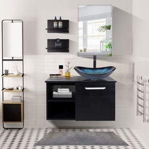 Puluomis Badmöbel Set mit Waschbecken Waschbeckenunterschrank mit Waschbecken Waschtisch Unterschrank mit Spiegel badezimmer Küche schwarz blau