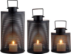 Marrakesch 3er Set Skandinavische Deko Windlicht Laterne Ninda 40cm schwarz aus Metall | Teelichthalter als Tischdeko Wohnzimmer Deko | Moderne Kerzenhalter Windlichter als Balkon Terrasse Garten Deko