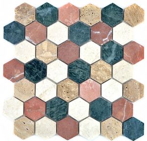 Mosaik Fliese Marmor Naturstein creme beige rot grün Hexagon Random MOS42-1213