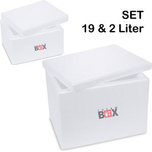 THERM BOX SET 19 & 2 Liter Styroporbox mit Deckel Thermobox für Essen & Getränke - Styropor Kühlbox Warmhaltebox