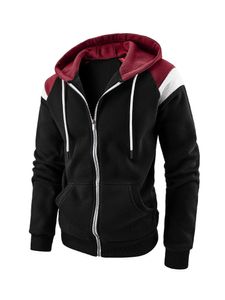 Sweatshirtjacken Herren Langarm Fleece Fleece Hoodie Herbst Casual Color Block Kapuze Strickjacke,Farbe:Schwarz,Größe:L
