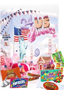 Amerikanischer Adventskalender 2021 I US Weihnachtskalender American Candy mit 24 Süßigkeiten aus den USA Sweets I Geschenkset für Erwachsene Kinder I Weihnachtszeit Adventszeit I US Süßigkeiten