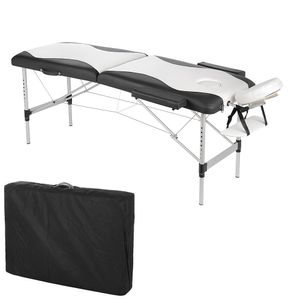 Mucola Massageliege 2 Zonen Massagebank klappbar Kosmetikliege Massagetisch mobile Therapieliege Aluminiumgestell - Schwarz / Weiß