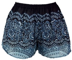 Leichte Pantys, Print Shorts - Schwarz/blau, Damen, Viskose, Shorts, Leggings