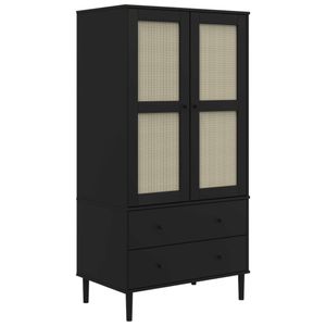 vidaXL Kleiderschrank SENJA Rattan-Optik Schwarz 90x55x175 cm