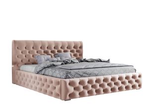 POMEBLE Ručne vyrobená čalúnená posteľ s prešívaným operadlom 160x200 model Verdi - manželská posteľ s kontajnerom na posteľnú bielizeň a dreveným rámom - zamatový materiál - béžová (Magic Velvet 2244 )