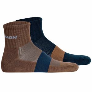 Salomon Unisex Quartersocken, 2er Pack - EVASION ANKLE, Wandersocken, atmungsaktiv Blau/Braun 42-44