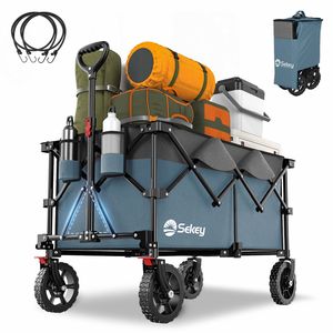 Sekey XXL 200KG Belastbar Bollerwagen Faltbar mit Spanngurte, 17x4 cm Reifen, Blau und Grau