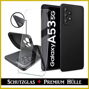 Für Samsung Galaxy A53 5G Silikon Schwarz Schutz Hülle + HD Panzerglas Schutzglas