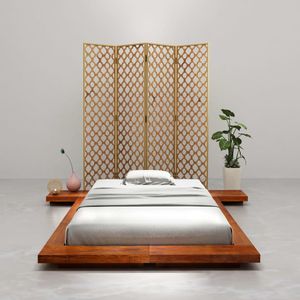HOMMIE Bettrahmen Schlafzimmer Futonbett Japanisch Akazie Massivholz 120x200 cm