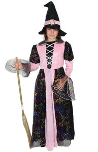 Edeles Hexenkleid Mädchen Kostüm mit viel Glitzer und Hut Gr. 110-152, Größe:110/116