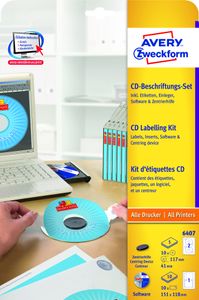 Avery Zweckform 6407 CD-Beschriftungs-Set, 117 x 117 mm, 1 Pack/20 Stück, weiß