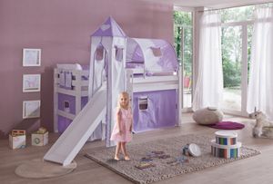 Relita - Spielbett Eliyas mit Rutsche und Textilset Vorhang, 1-er Tunnel, Turm und Tasche