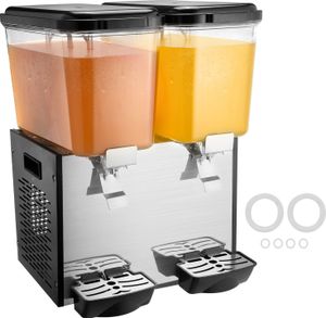 SucceBuy Kommerzieller Getränkespender, 2 x 18-Liter-Tanks, 370 W, 7–12 °C Kühlung, Edelstahl für Restaurants und Bars
