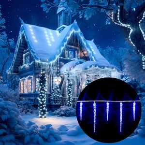 LED Lichterkette Eiszapfen Eisregen Innen Außen Weihnachtsbeleuchtung, Model:40 Eiszapfen x 4 LEDs Blau
