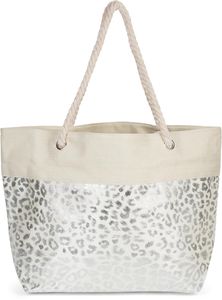 styleBREAKER Damen XXL Strandtasche mit Metallic Leoparden Animal Print und Reißverschluss, Schultertasche, Shopper 02012282, Farbe:Beige-Silber