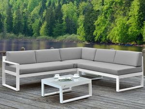 Garten Sitzgruppe Aluminium: Tisch + Ecksofa 6-Sitzer - Grau - PALAOS