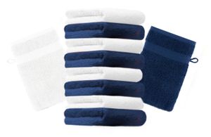 Betz 10 Stück Waschhandschuhe PREMIUM 100%Baumwolle Waschlappen Set 16x21 cm Farbe dunkelblau und weiß