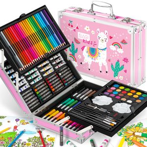 Malset Kunstset Koffer mit Buntstiften Farben Pastellkreiden 145 Stück Rosa RAGI