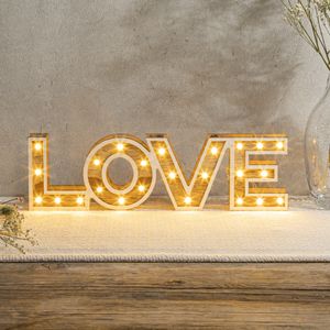 XL Deko-Schriftzug „Love“ aus Holz mit 24 warm-weiße LED | 38 x 11 x 3cm | Batteriebetrieben