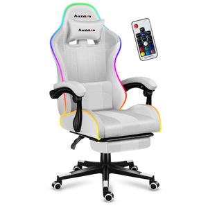huzaro Force 4.7 RGB | LED Gaming Stuhl Computerstuhl | 90-140° Neigungswinkel | Kopfstütze Lendenkissen Höhenverstellbar Fußstütze | 140 kg | Weiß