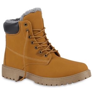 VAN HILL Herren Warm Gefütterte Worker Boots Bequeme Profil-Sohle Schuhe 840855, Farbe: Hellbraun, Größe: 42