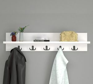 Pochon Home - Wandgarderobe mit Ablage - 80 cm - Wandgarderobe - Garderobenständer zum Aufhängen - Wandgarderobenständer - Garderobenhaken - Weiß