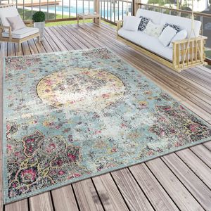 In- & Outdoor Teppich Modern Orient Print Terrassen Teppich Türkis Grösse 240x340 cm