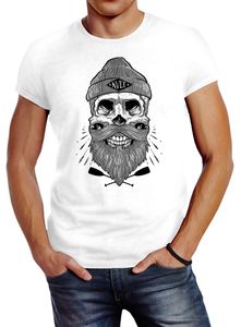 Herren T-Shirt Captain Skull Beard Totenkopf Bart Kapitän Slim Fit Neverless® weiß M