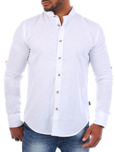 Carisma Herren Leinen Baumwoll Mix Stehkragen Hemd langarm regular fit 8389, Grösse:XL, Farbe:Weiß