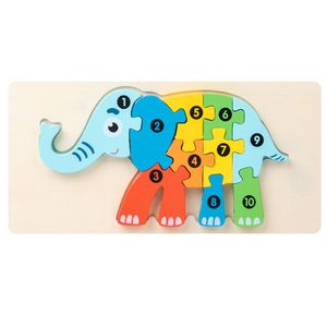 3D Verkehr Tier Dinosaurier Puzzle Blöcke mit numerischen Eingabeaufforderungen, geeignet für Kinder im Alter von 18 Monate und höher,Elefant