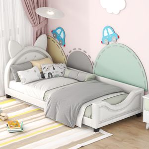 Weiß / Rosa 90x200cm Einzelbett, Kinderbett, Form von Karton-Ohren, mit Holz Lattenroste und Rückenlehne (ohne Matratze)