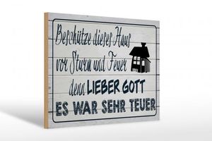 Holzschild Spruch 30x20 cm beschütze deises Haus vor Sturm Deko Schild wooden sign