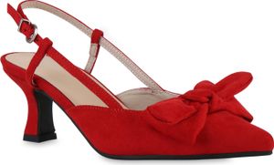 VAN HILL Damen Slingpumps Pumps Stiletto Schleifen Spitz Schuhe 841585, Farbe: Rot Velours, Größe: 36 VAN HILL Damen Slingpumps Pumps Stiletto Schleifen Spitz Schuhe 841585, Farbe: Rot Velours, Größe: 36