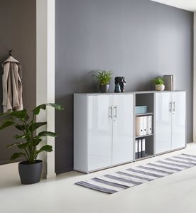 BMG Möbel abschließbare Regalwand/Schrankwand, Office Edition Set 8, grau/ weiß matt