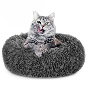 Kočičí pelíšek načechraný 80 cm - koš pro kočku polštář pro kočku pelíšek pro kočku koš pro kočku kulatý pelíšek pro kočku tmavě šedý