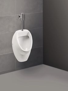 'aquaSu® Urinal Absaug-Urinal Set | Inklusive Druckspüler und Absaugformstück | Zulauf von oben | Ablauf hinten | Becken aus Sanitärkeramik | Mit Winkelbefestigung | Weiß | 03897 3
