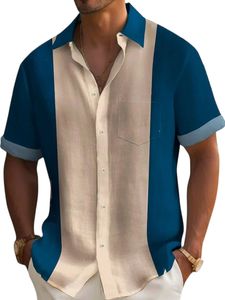 Herren Hemden Turn Down Tee Tops Kurzarm Hawaii Henley Shirts Elegant Freizeithemd Dunkelblau,Größe XL