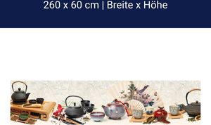 Küchenrückwand Tee Kanne Holz Stäbchen Asiatisch Bunt M1201 – Acrylglas / 260cm / 60cm