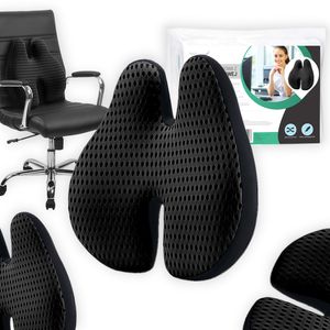 Lendenkissen aus Memory-Schaum für Bürostuhl & Autositz - Lordosenstütze Kissen Orthopädisches Rückenstütze - SCHWARZ Ergonomisches Rückenkissen 40x43