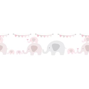 Lovely Kids selbstklebende Kinderzimmer Bordüre Elephant Party rosa grau weiß 5,00 m x 0,155 m