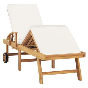 vidaXL Sonnenliege mit Auflage Massivholz Teak Creme