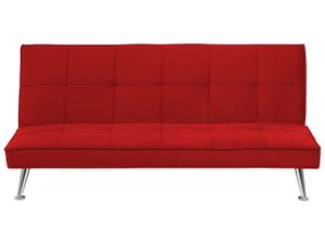 BELIANI 3-Sitzer Sofa Rot Stoffbezug Gesteppt mit Schalffunktion Hohe Metallbeine ohne Armlehnen Retro-Design Wohnzimmer Schlafsofa Sofabett