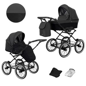 Kinderwagen ROMANTIC Sportwagen Babywagen Babyschale Komplettset Kinder Wagen Set 2 in 1 (schwarz eco, Rahmenfarbe: schwarz)
