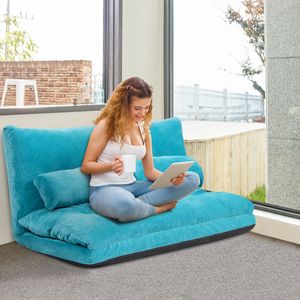 COSTWAY Schlafsofa 6-stufig einstellbarer Bodensessel mit 2 Kissen & Rückenlehne Sitzkissen gepolstert für Schlaf- & Wohnzimmer Blau