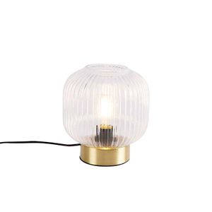 QAZQA - Art Deco Art Deco Tischlampe Messing - Karel I Wohnzimmer I Schlafzimmer - Glas Rund - LED geeignet E27